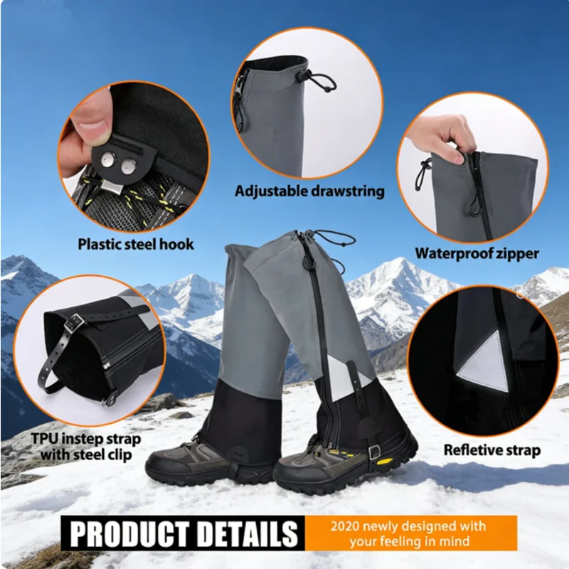 Wintersport-Beinwärmer Wasserdichte Ski-Gamaschen für Schnee, Schlamm & Regenschutz Thermische Stiefelüberzieher, Langlebig für Wandern