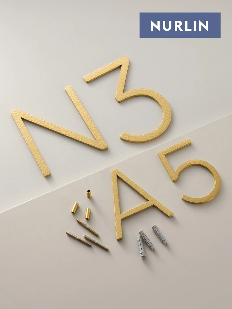 Nurlin Solid Brass Hammered Matt Gold 4-12 Inches 10-30cm Big Number Letter Door House Public Floating Signature