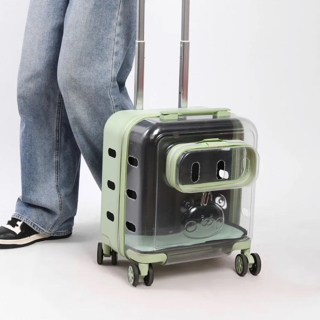 Transparent Swivel Wheels Trolley Pet Travel Suitcase Cat Backpack Cer Bag For Outdoor Trip Cat Small Animal T