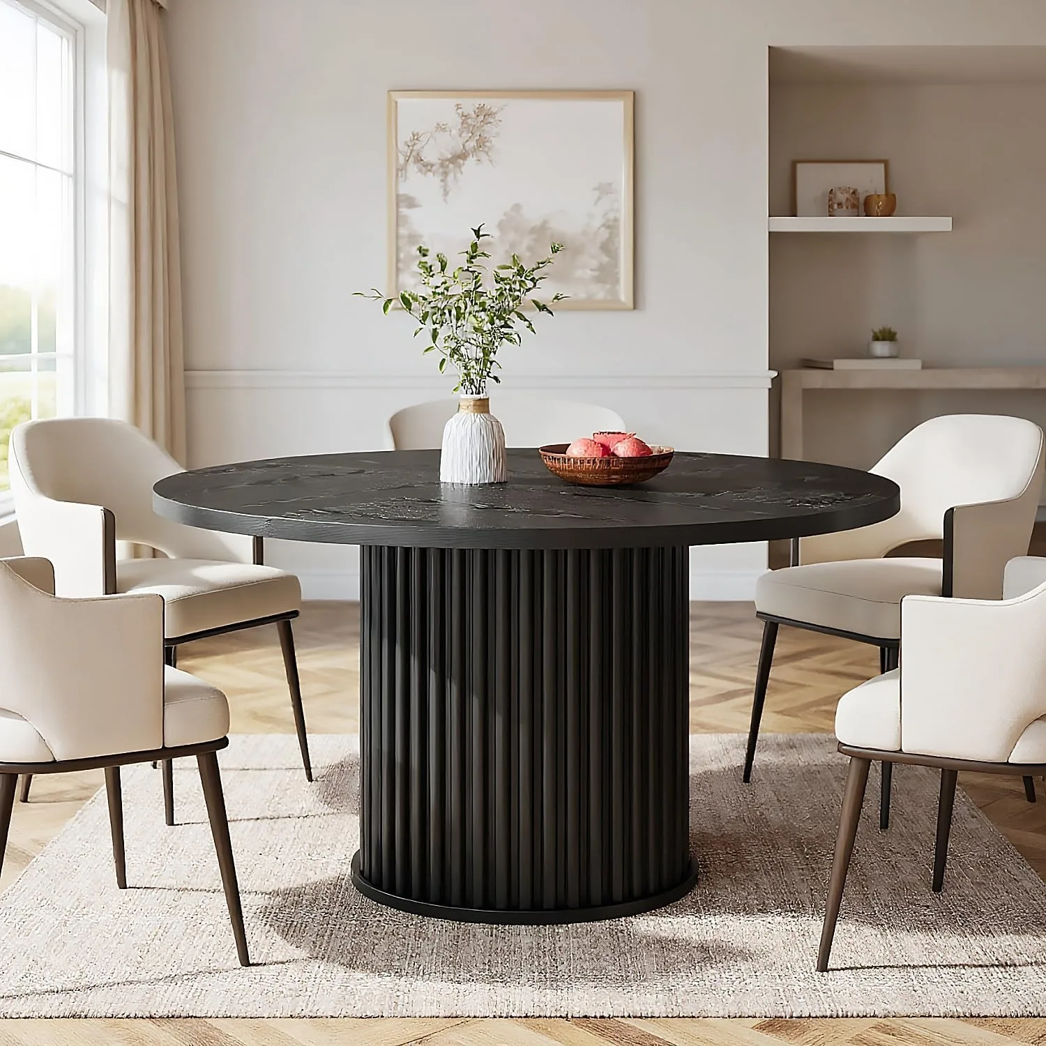 LITTLE TREE Round Dining Table for 4-6, 47-Inch Modern Circle Kitchen Table, Farmhouse Dinner Table for Dining Room, Kitchen