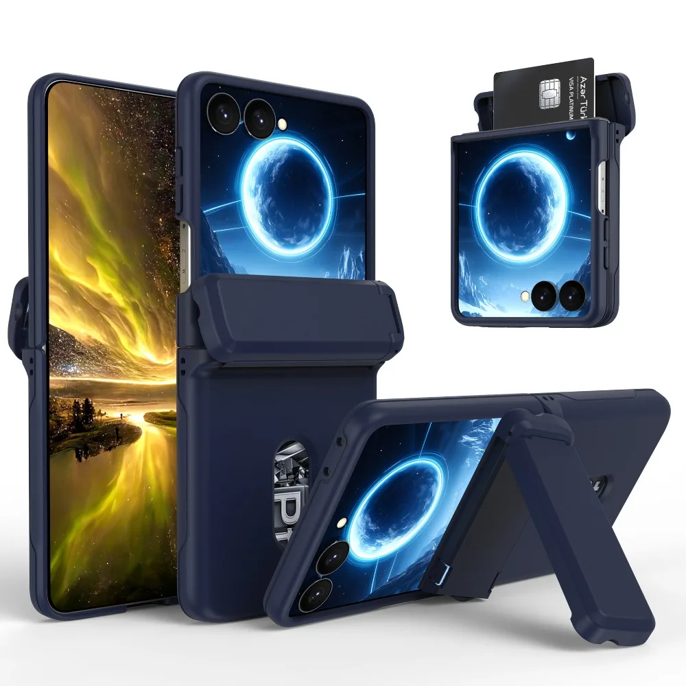 Wallet Card Insertion Folding Phone Case for Samsung Galaxy Z Flip 8 7 FE 6 5 Shockproof Bracket Hinge Cover for Galaxy Z Flip8