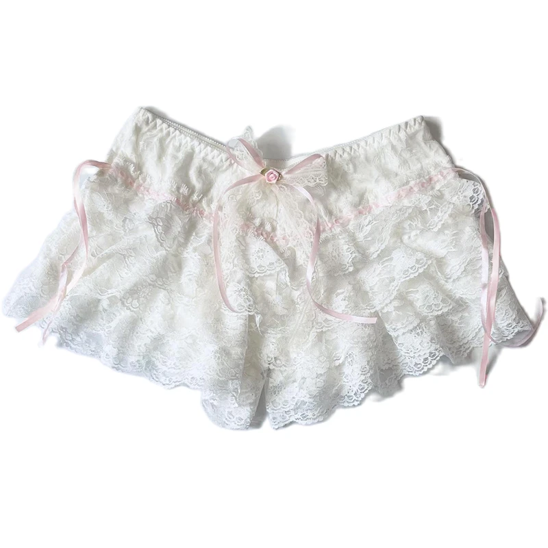 Women Ruffle Bloomers Lace Layered Cute Lolita Skirt Shorts Sexy Boy Shorts Tiered Bottoms Fairy Y2k Pettipants Safety Safety