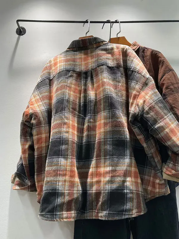 SuperAen dikke katoenen gewatteerde jas vintage geruite polokraag dames herfst en winter nieuwe Koreaanse stijl oversize modejassen