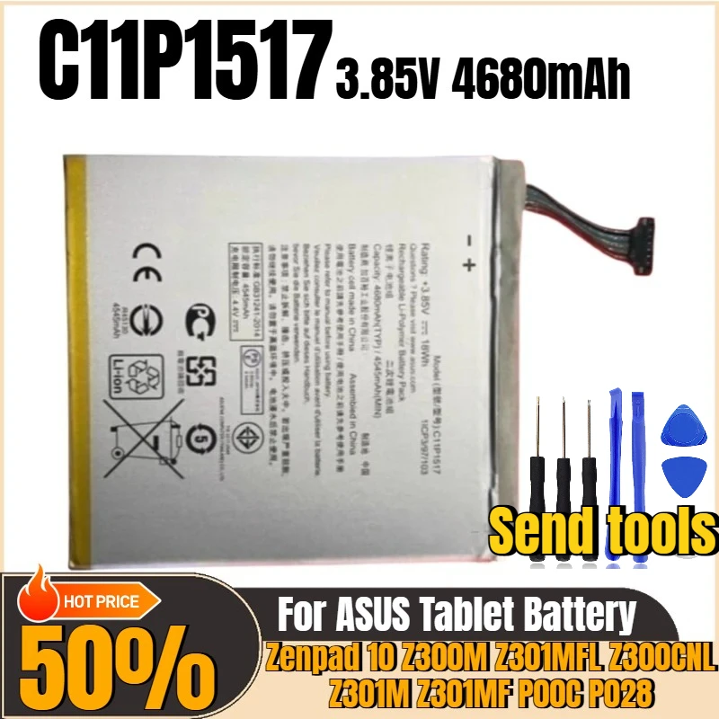 Bateria do tabletu PC 3.85V 4680mAh C11P1517 do ASUS Zenpad 10 Z300M Z301MFL Z300CNL Z301M Z301MF P00C P028 Nowa, wysokiej jakości