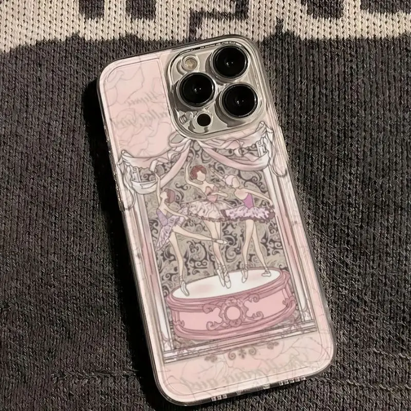 حافظة هاتف محمول شفافة لهاتف آيفون 16 برو 14 13 12 16 11 15 برو ماكس آيفون 15 16 Plus كارتون فتاة الباليه طباعة غلاف ناعم #5