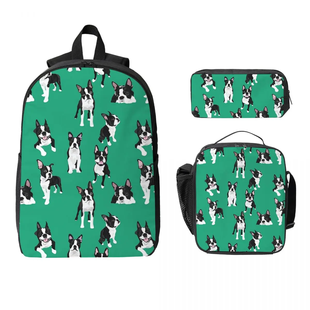 

Boston Terrier Cute Dog Backpack Student Boy Girl BookBag School Bag Computer Shoulder Bags 3ps Insulated Lunch Bag Pencil Case