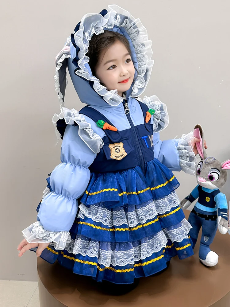 

Lolita Girls down Jaet Thiened Warm White Du Feather Coat for Winter Children's Faion Korean Sle Long Sve Zipper