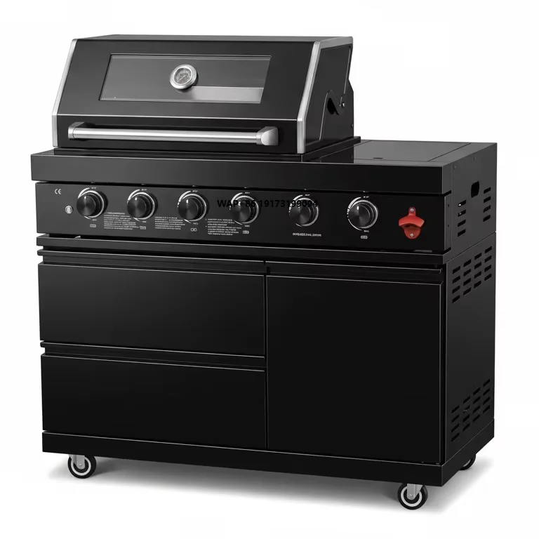 7 Days Fast Delivery USA 304 Stainless Steel 4 Burner Grill with Single Side Oven Powder Coated Finish