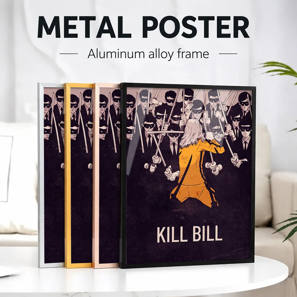 Kill Bill: The Bride Surrounded Tarantino Framed Metal Print Personalized Photo Retro Cinema Style Wall Art For Study Fan Gift