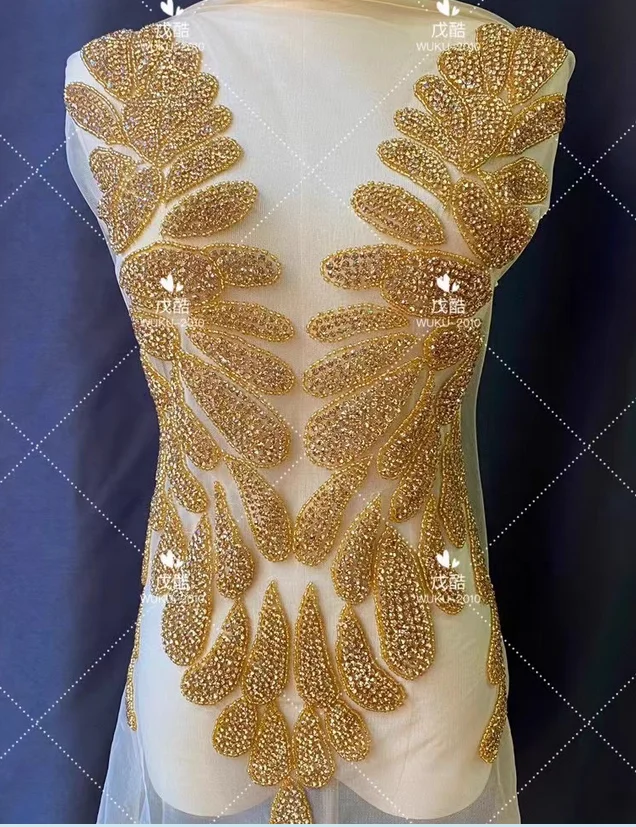 Heavy hand-made beaded mesh crochet embroidery lace wedding dress stage performance costume decoration