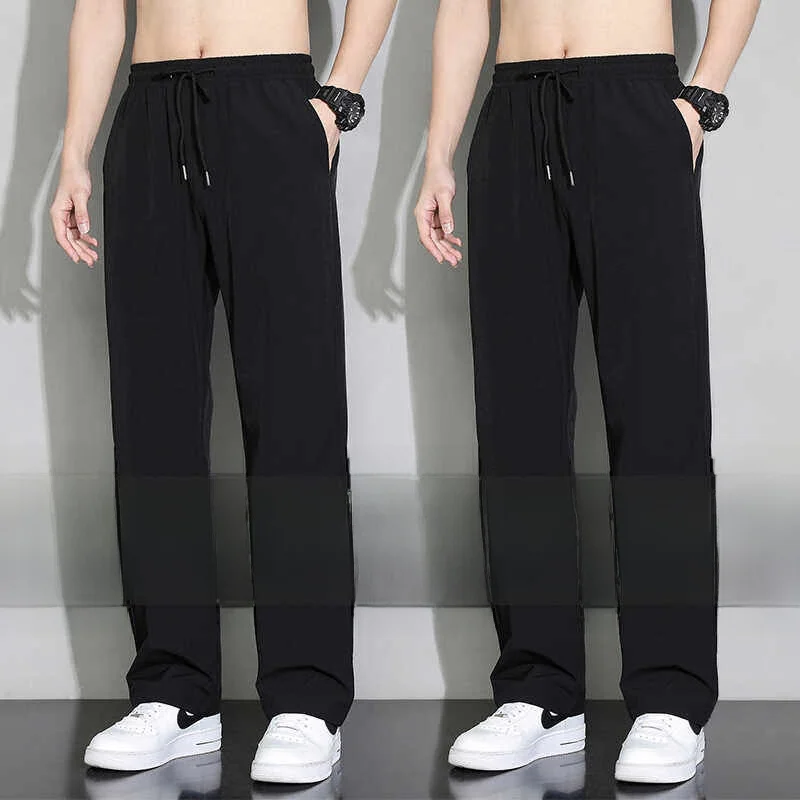 Ice Silk Casual Pants Men's Summer Thin Sport Loose Workwear Breathable Kitchen Car Repair Construction Site Straight Leg Wor...