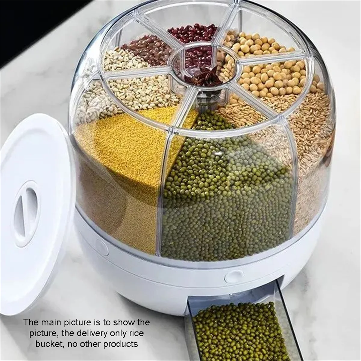 360° Rotating Grain Dispenser Grain Storage Box Transparent Sealed Jar Circular Kitchen Rice