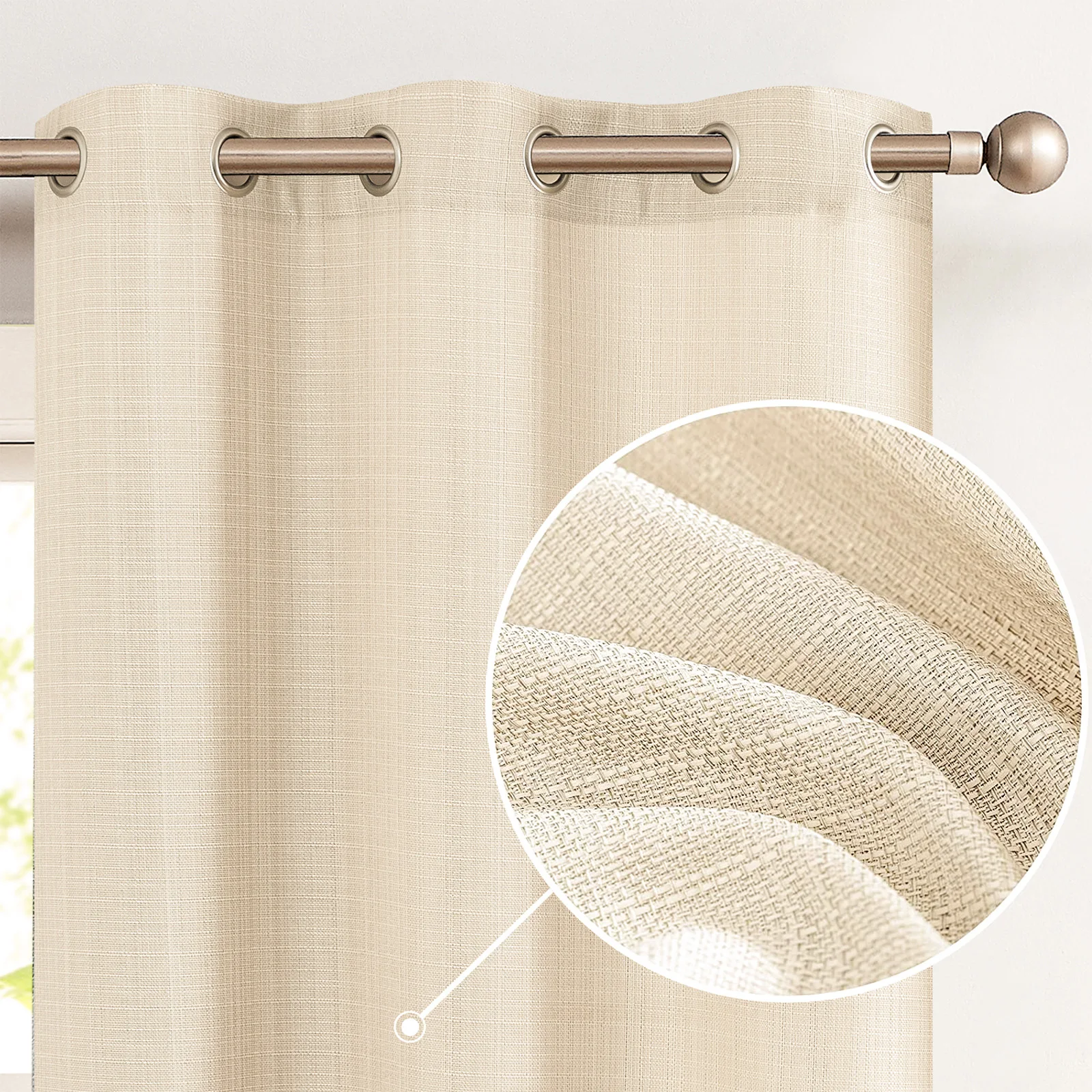 JINCHAN 1 Panel Linen Textured Curtains for Bedroom Decoration Grommet Top Light Filtering Window Curtains for Bedroom