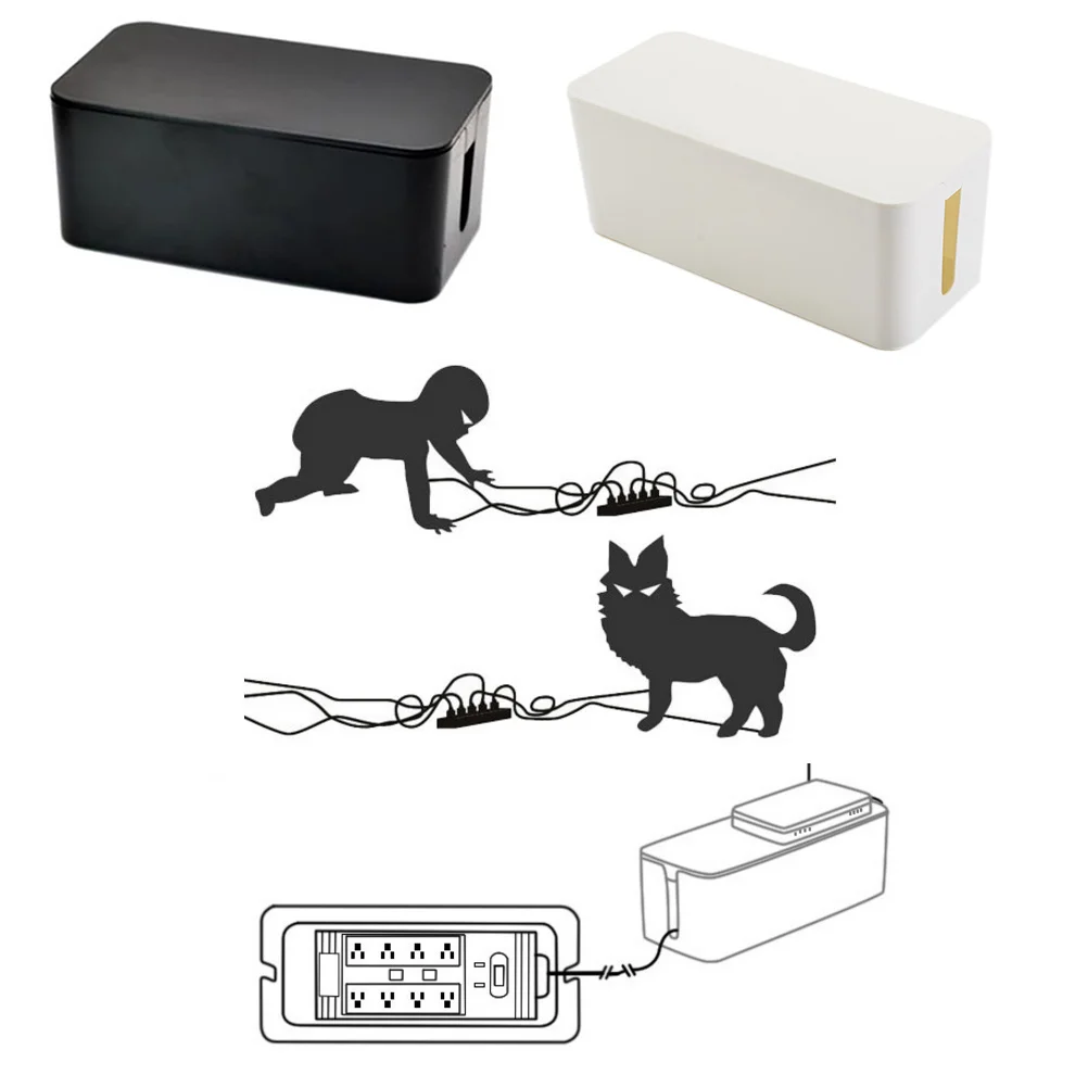 

Cable Box S Size White Plastic Power Cord Storage For Wire Management Power Strip Organizer Wire Organizer