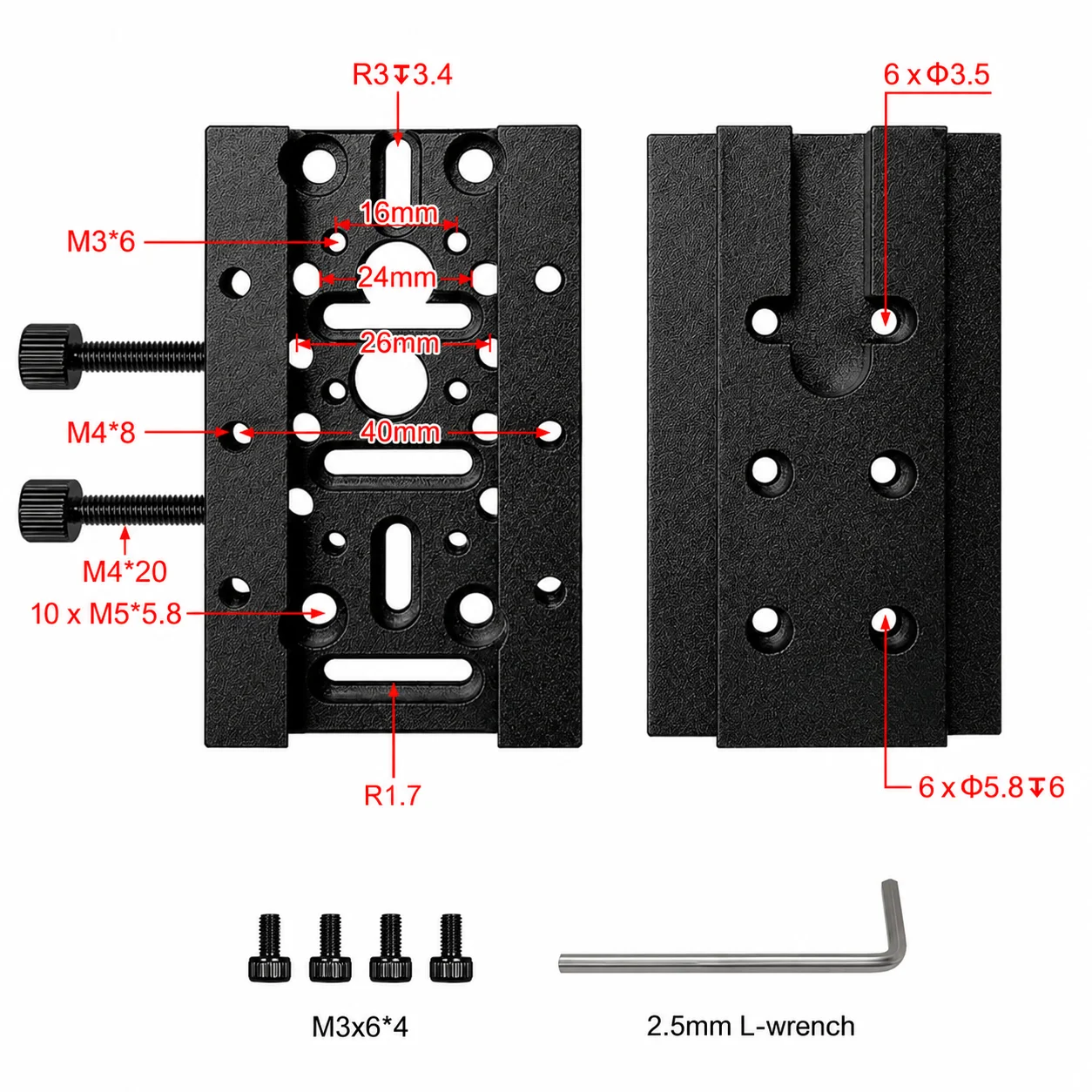 TYVOK Universal Laser Head Mounting Plate, Adjustable Metal Mounting Bracket for Laser Engraver, Black Modular Holder
