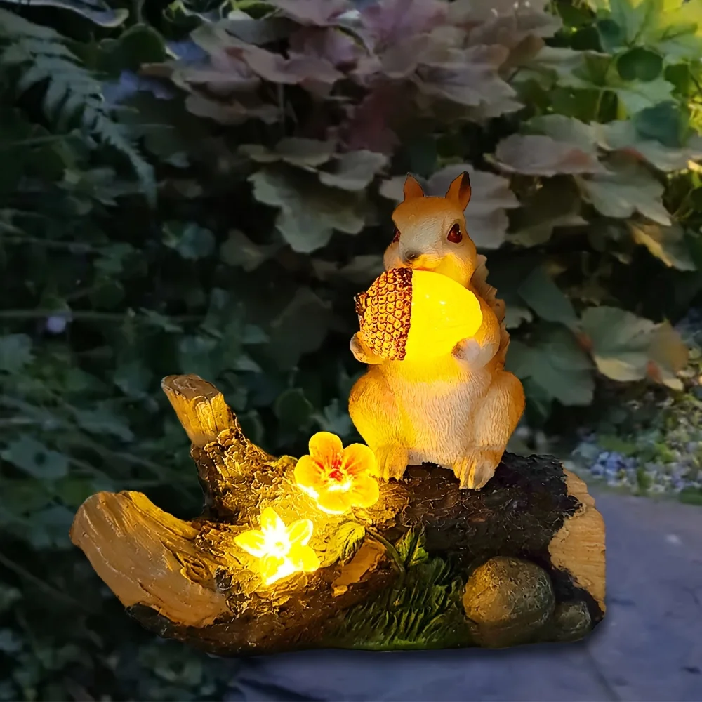 

Solar Garden Lights Outdoor Decor Light, Solar Garden Squirrels Outdoor Statues, Outdoor garden squirrel holding pine cone stati
