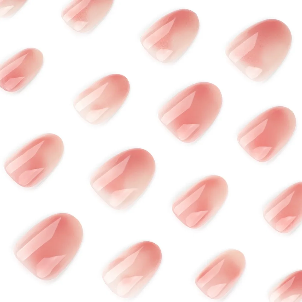 24pcs Ombre Press on Nails Short Oval Blush Nude Pink Fake Nails Reusable Gradient Full Cover Stick on Nail for Women Manicure view 3