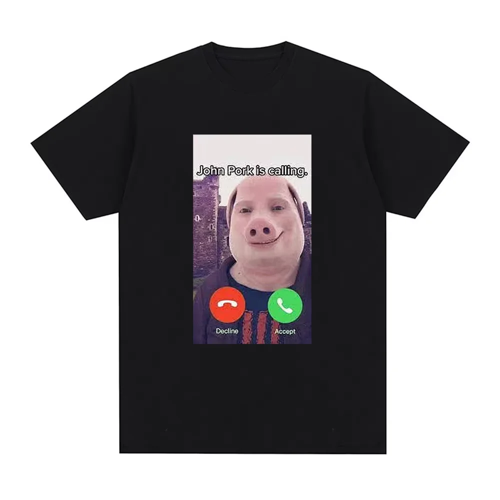2026  Vintage Washed Versatile Streetwear Short Sleeve Tops John Pork Is Calling Funny Call Graphic Unisex Comfortable T Shirts