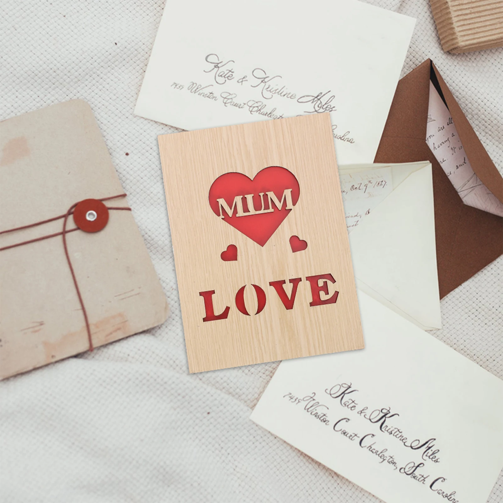 

1 Set Wooden Greeting Hollow Carved Mother'S Day Blessing Card Decorative Gift For Mom Unique Premium Paper Craft Party