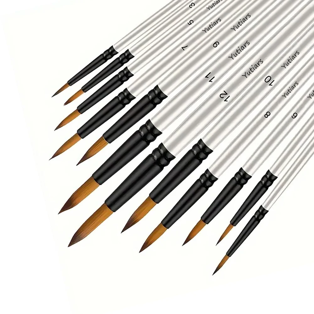 12 Pcs/set Nylon Hair Wooden Handle Watercolor Paint Brush Pen Set Learning DIY Oil Acrylic Painting Art Paint Brushes Supplies