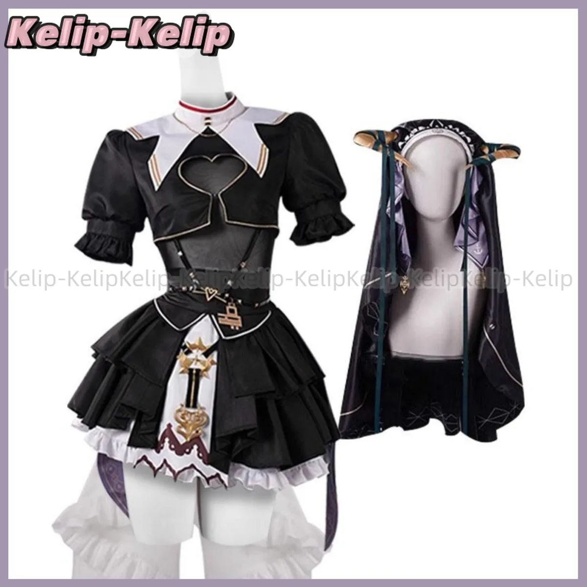 Disfraz de Anime Virtual YouTuber Houshou Marine, disfraz de monja, sirvienta, vestido negro, pañuelo para la cabeza, traje de Navidad Kawaii Sexy para mujer adulta