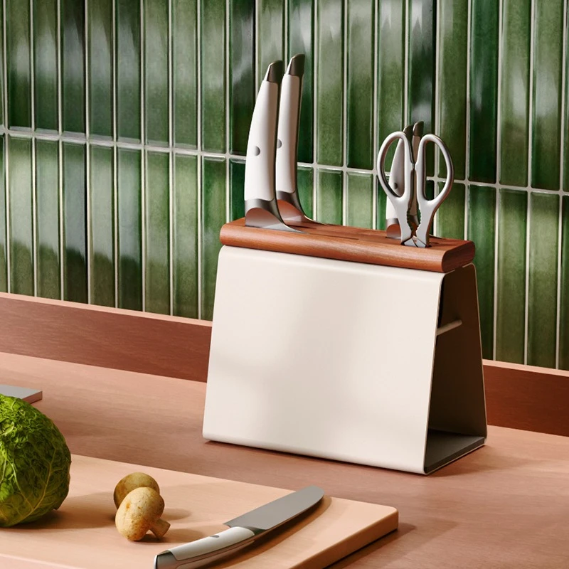 

1 Beech Wood Knife Block - Mid-Century Modern Kitchen Counter Organizer, Solid Wood Magnetic Knife Holder for Chef Tools