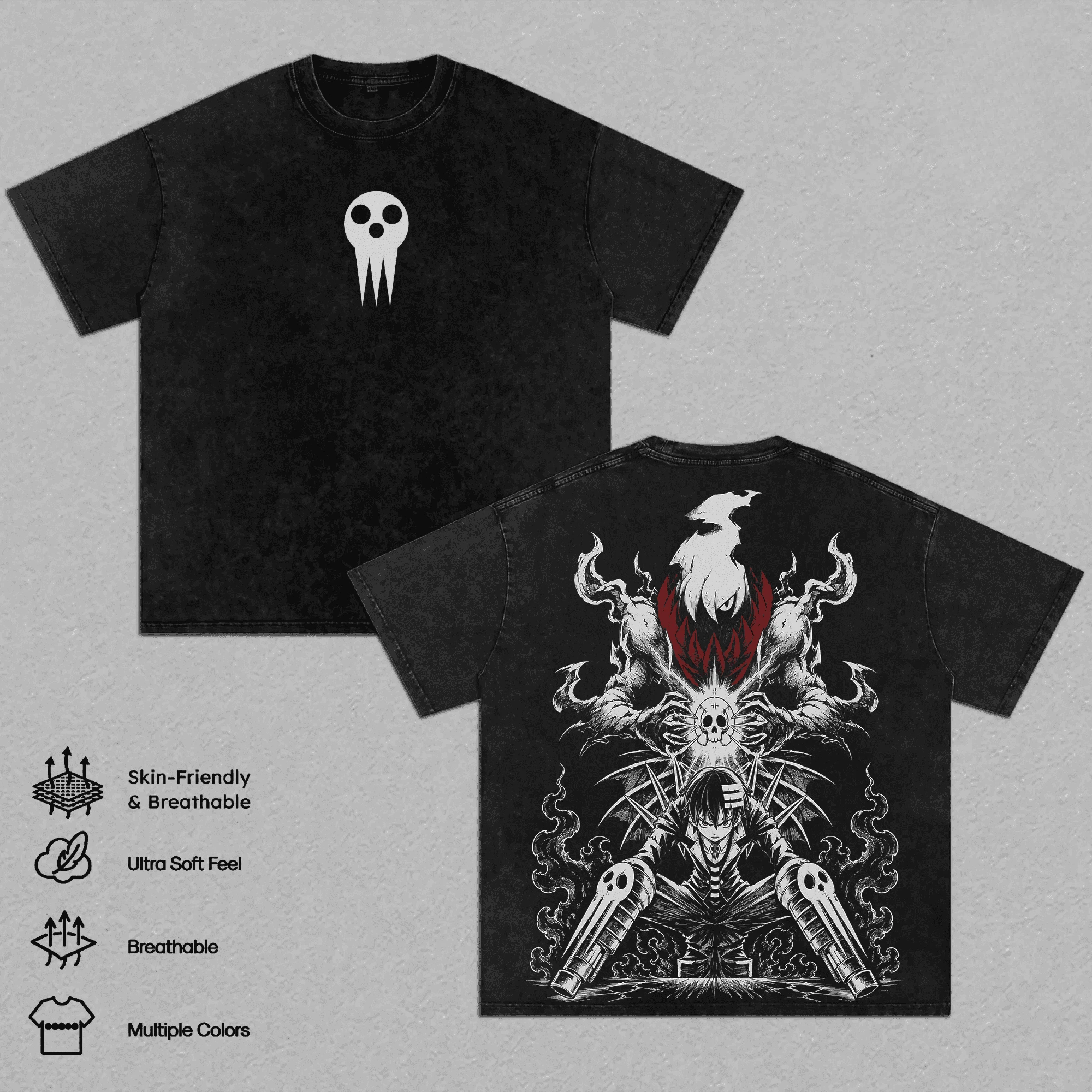 Soul Eater Manga Death the Kid T-shirt Men Clothing Vintage Washed Oversized T Shirt Summer Harajuku Fashion Cotton Tees Clothes