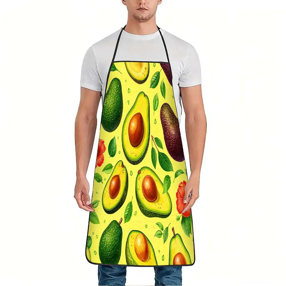 1pc Apron Featuring a Design of Avocado Tropical Leaves And Red Flowers, Made from Durable And Easy-To-Clean Polyester, with an