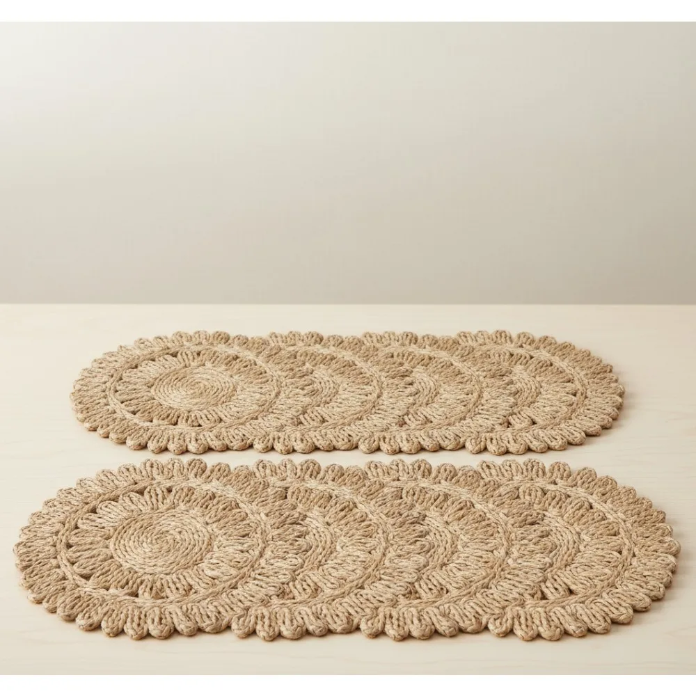 

13.8" Round Corn Husk Placemats Set of 8 | Natural Woven Rattan Table Mats for Farmhouse Boho Wedding Christmas Dining Decor
