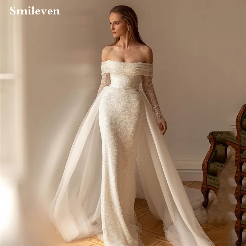 

Smileven Beading Lace Mermaid Wedding Dress Long Sleeve Off The Shoulder Bride Dresses Vestido de novia 2024 Customized