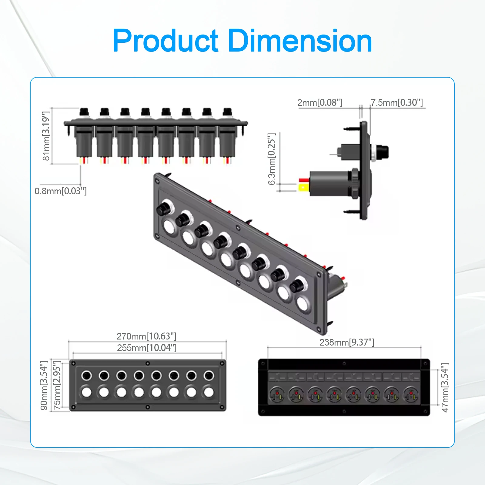 8 Way Mairne Touch Panel ON-OFF Round Button 12-24V Universal Light Control For RV SUV ATV RZR Yacht Tractor Cab Dash
