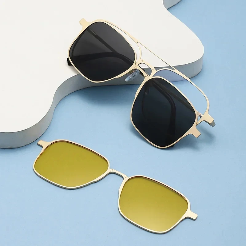 

Eyewear Night Vision Metal Computer Glasses Polarized Anti Blue Light Glasses 3 In 1 Glasses with Magnet Clip On Sunglasses