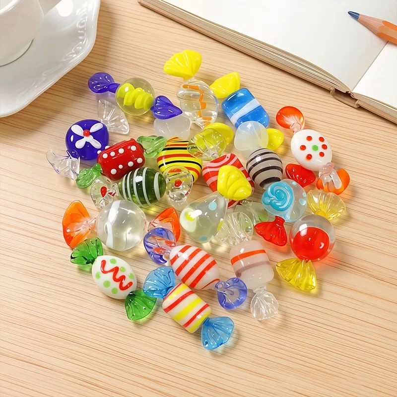6pcs Colorful Mini Murano Glass Sweets Ornaments Handmade Cute Mixed Christmas Candy For Home Table Decor Festival Party Favors