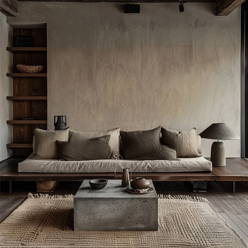 Solid wood log simple modern straight row sofa combination double atmosphere three-person sofa hotel