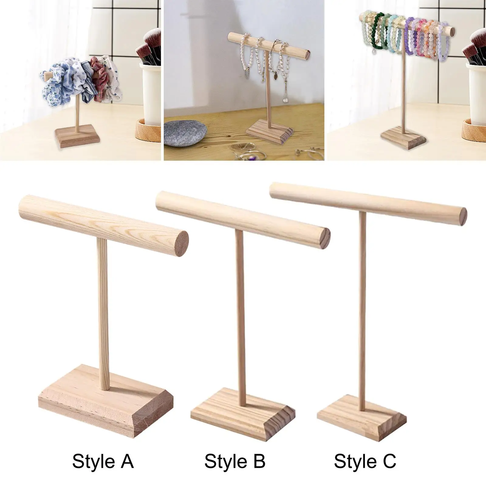 

T Shape Bar Jewelry Display Stand Jewelry Organizer Wooden Multifunctional