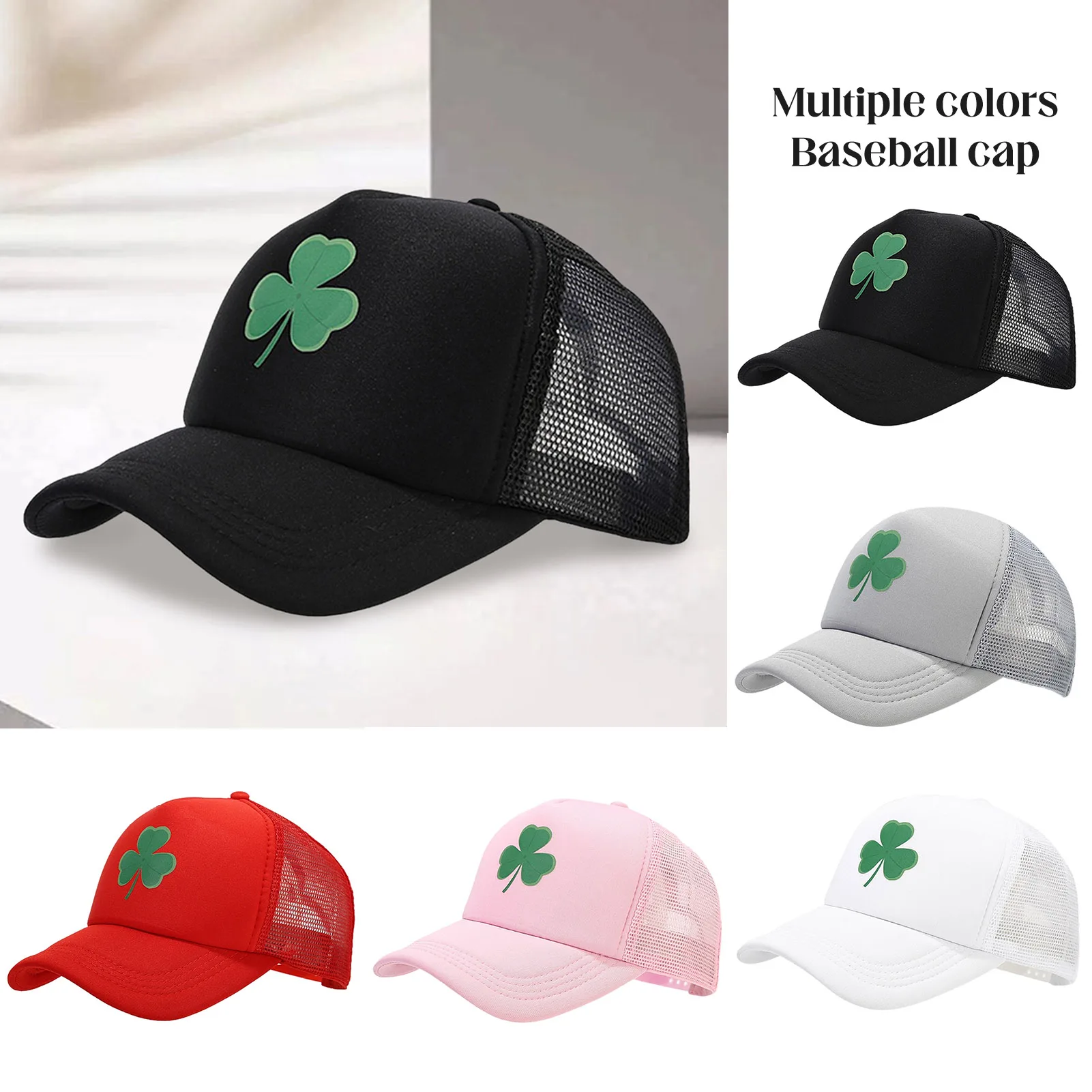 Fashion Unisex Baseball Cap Clover Pattern Mesh Trucker Classic Baseball Cap Birthday Gift for Friends