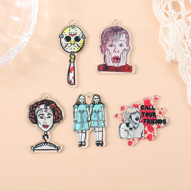 10Pcs Horror Movie Charms Acrylic Creative Spooky Pendant For Necklace Diy Making