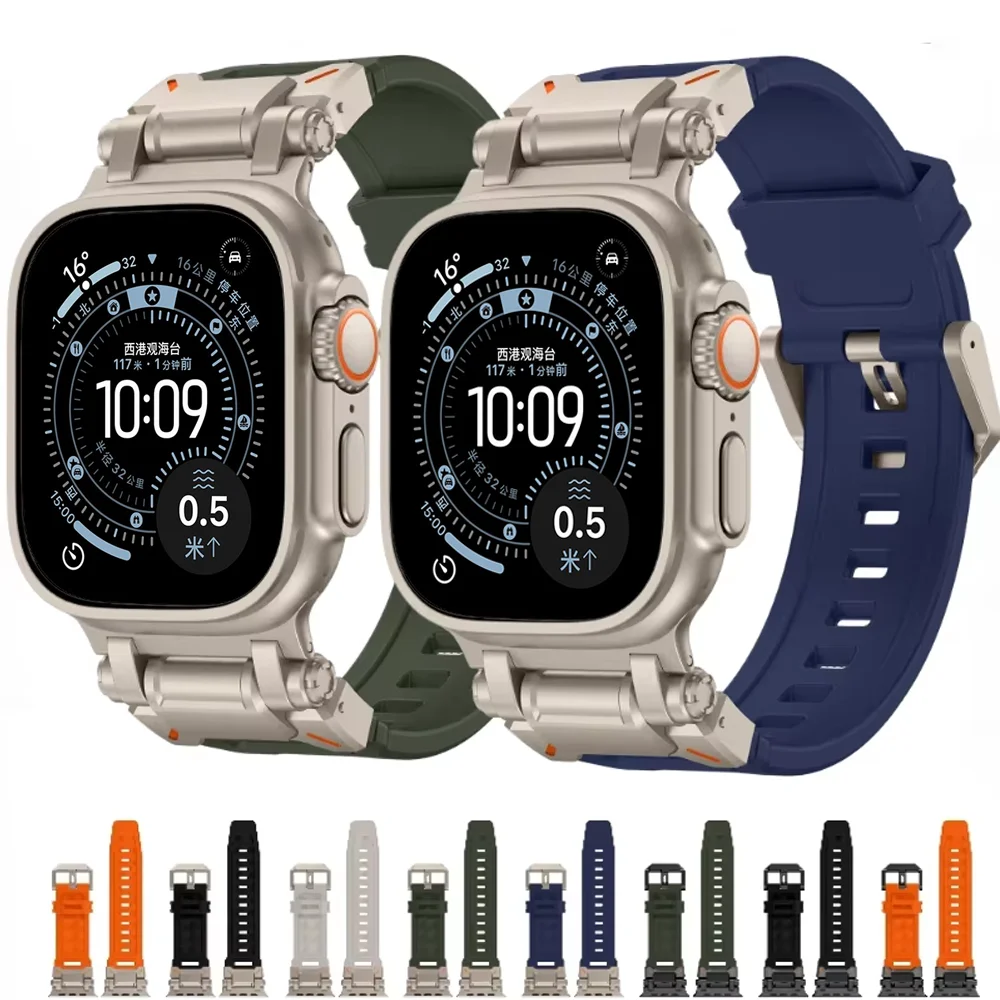 

Резиновый + металлический ремешок для Apple Watch Ultra 3 49 мм 11 10 9 8 7 46 мм 45 мм Роскошный модификационный комплект ремня для iWatch 6 5 4 SE 44 мм 40 мм
