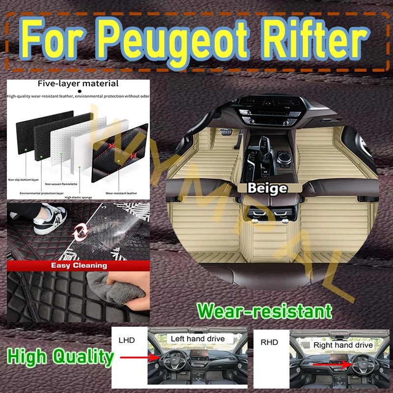 Luxury Car Floor Mats For Peugeot Rifter K9 2019 2020 2021 2022 5seat Waterproof Car Carpes Car Mats interior accessories full