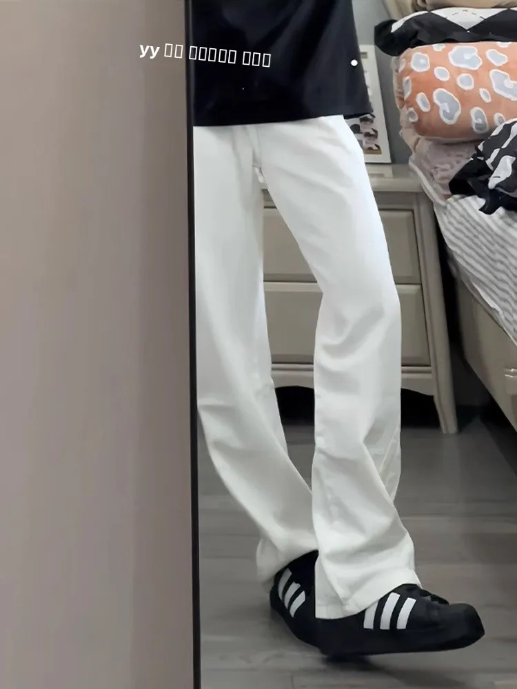 

Белые джинсы-клеш для молодежи, летние, новые, базовые, свободные, повседневные, длинные, с завышенной талией, в стиле Vibe