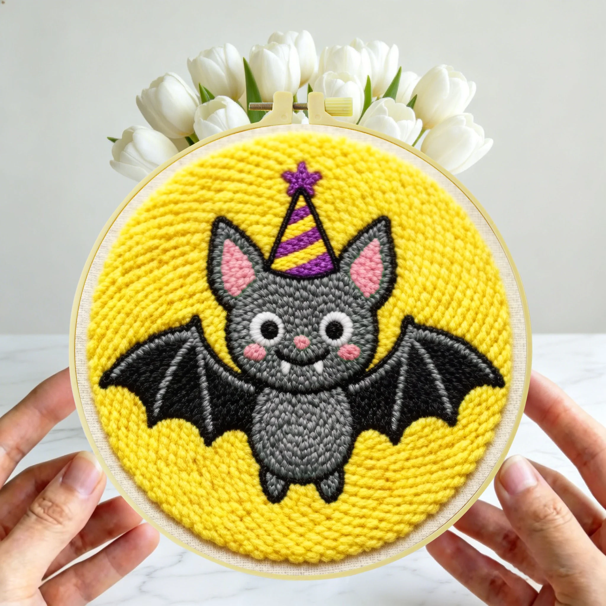 Anfänger-Halloween-Punch-Needle-Stickerei-Set 20x20cm 1 Stück Entspannendes Grusel-Geist-Kürbis-DIY-Set für Süßes oder Saures Partydekoration – Detail 3