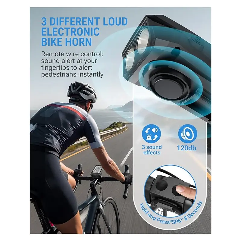 A79E-Wireless Bicycle Odometer With Altitude Display, 3-In-1 GPS Bike Computer Featuring Headlight& Electronic Horn