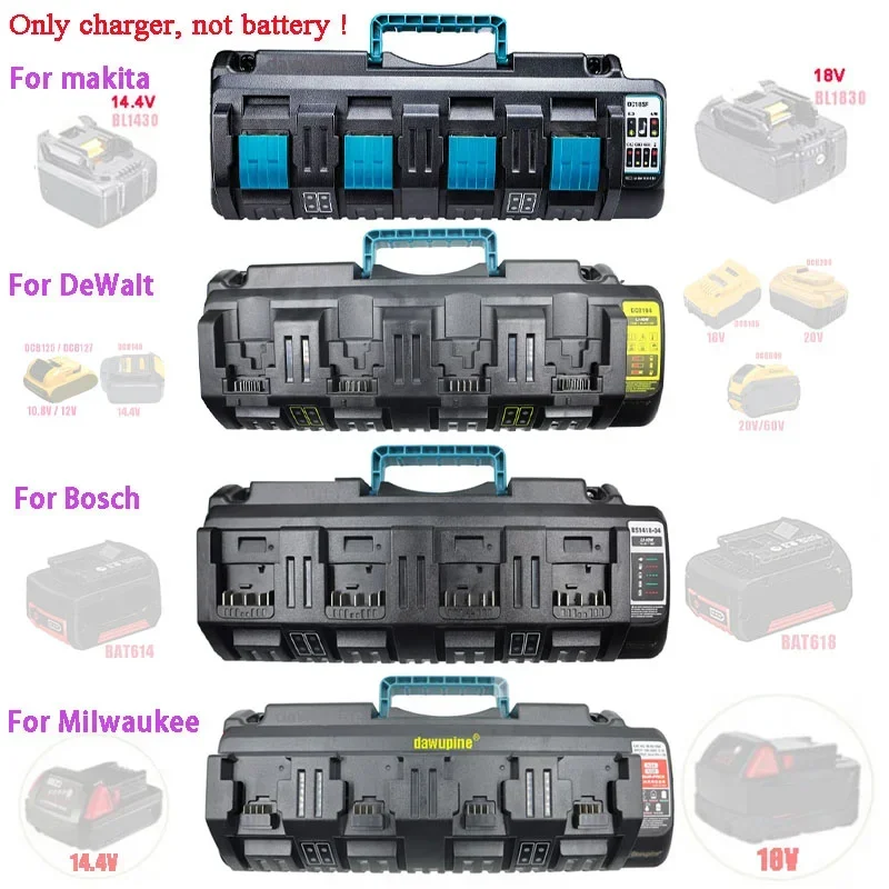 4 Port Li-Ion Batterie Ladegerät Für Makita Für Bosch Für Dewalt Für Milwaukee 14,4 V 18 V 20 V DC18SF DCB104 BS1418 BL1830 AL1860