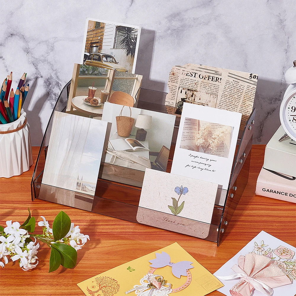 4-Tier Acrylic Greeting Card Display Stand Portable Christmas Greeting Card Rack Storage Sticker Organizer Stamp Postcard Mail
