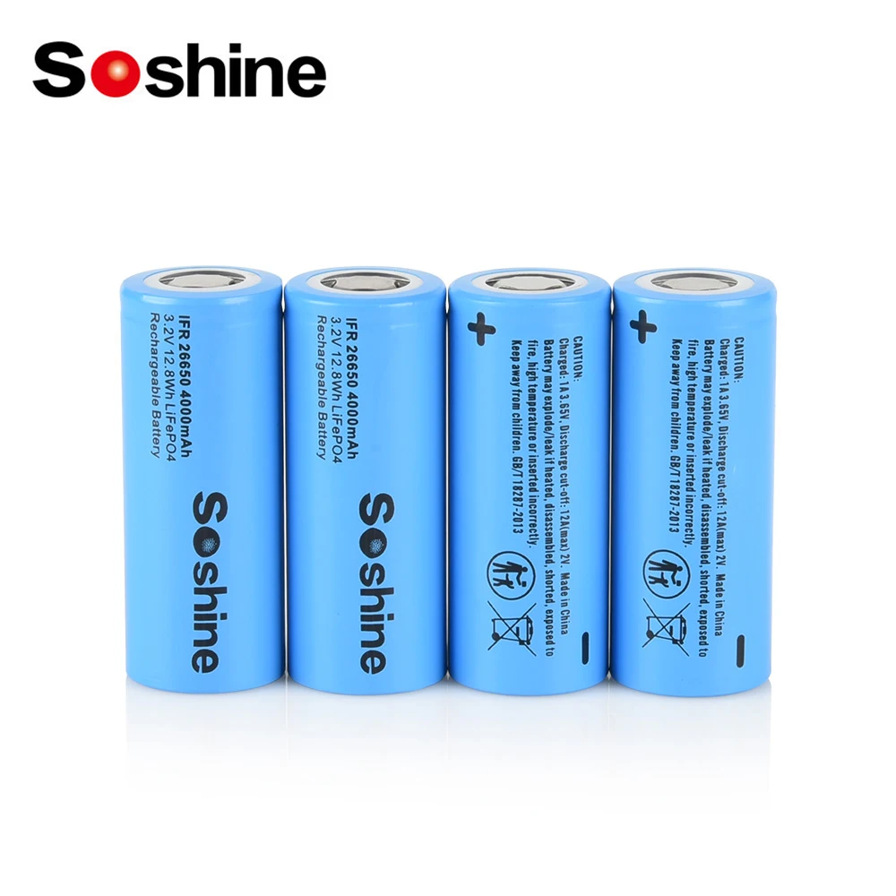 Soshine 26650 LiFePO4 Battery 3.2V 4000mAh Rechargeable Battery 26650 4000mAh Batteries LiFePO4 26650 3.2V 4000mAh Batteries