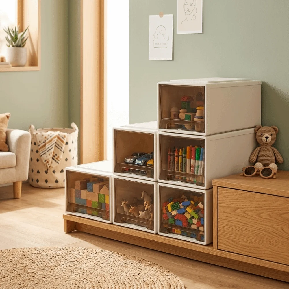 Drawer-Type Underwear Storage Box Dopamine Style Sturdy Lightweight Plastic Drawer Organizer Stackable Bright-Color