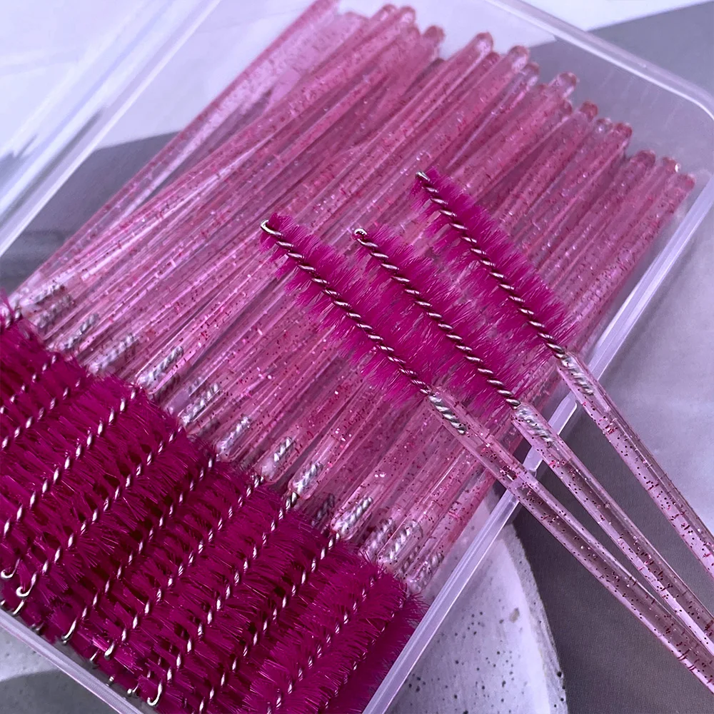 50 個マスカラワンドアプリケータースプーラークリスタルダイヤモンドハンドルまつげブラシボックス梱包化粧ブラシまつげエクステンション用品