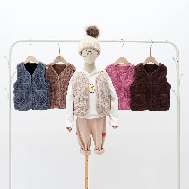 Gilet en fourrure pour bébé fille et garçon, vêtement chaud, avec fermeture éclair, sans manches, pour la neige, collection automne et hiver
