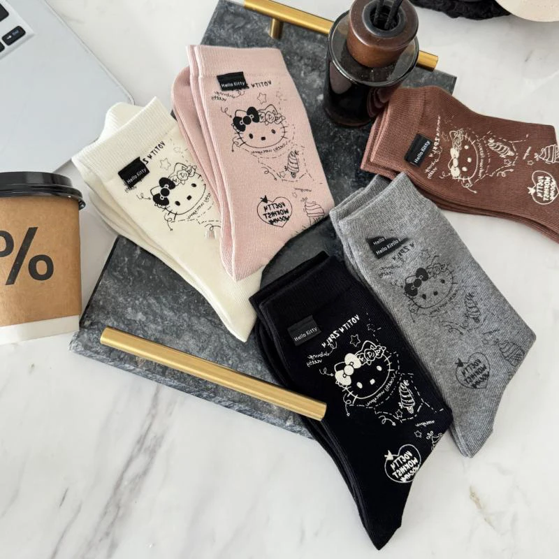 

Kawaii Sanrio Anime Socks Cute Hello Kitty Cartoon Autumn and Winter Warm and Fashionable Graffiti Letters Socks Gifts for Girls