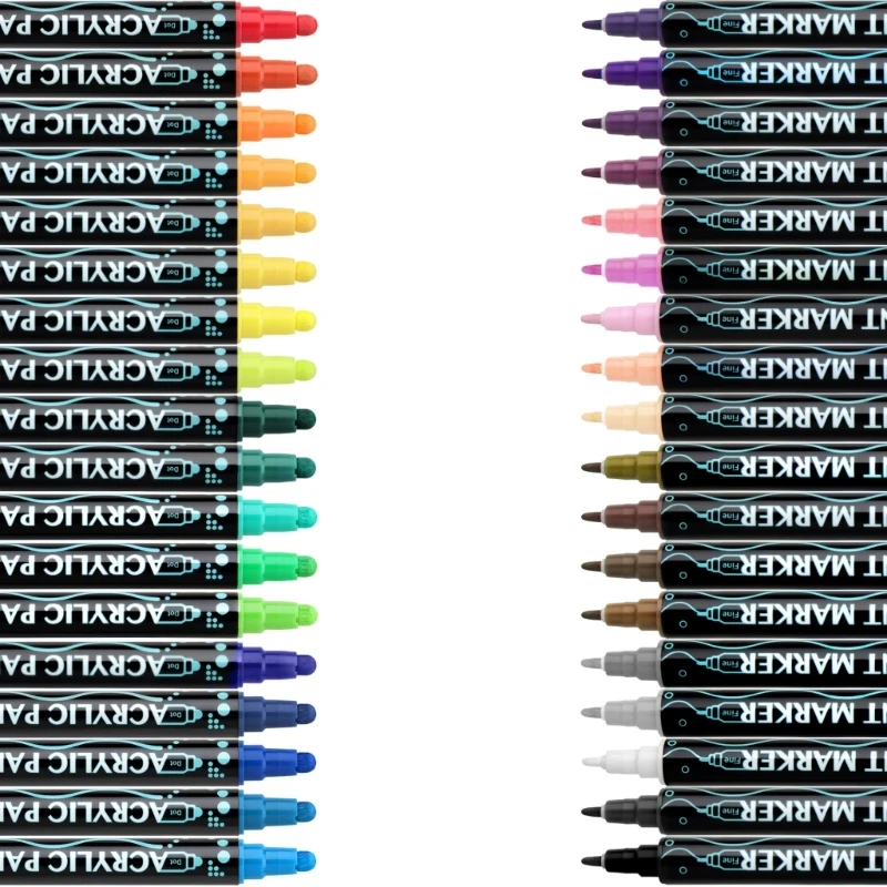 12/24/26/30 Colors Double Ended Acrylic Marker Pen Waterproof Acrylic Paint Pen for Kid Drawing Card Making Scrapbooking